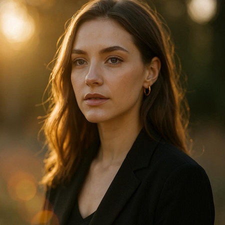 Portrait of a beautiful young brunette woman in a black coat.