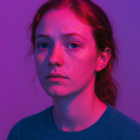 Portrait of a young woman with freckles on her face