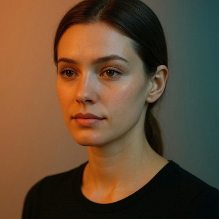 Portrait of a beautiful young woman with freckles on her face