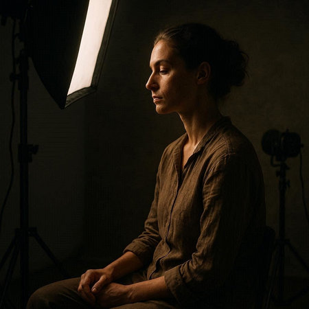 Portrait of a young woman in a photostudio.