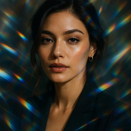 Portrait of a beautiful woman on a multicolored background.