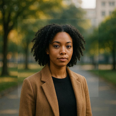 Portrait of a young african american woman in a parkの写真素材