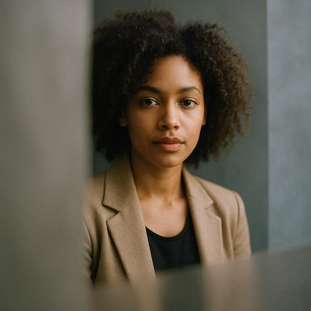 portrait of african american businesswoman looking at camera in office