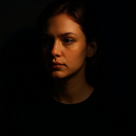 Portrait of a young woman on black background. Studio shot.