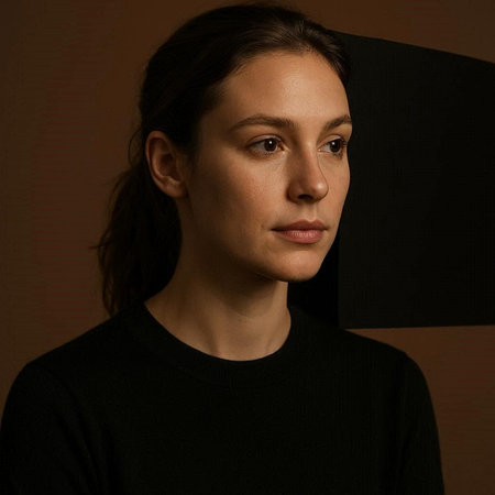 Portrait of a beautiful young woman in a black sweater on a dark background