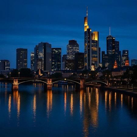 Frankfurt am Main skyline at night.の写真素材