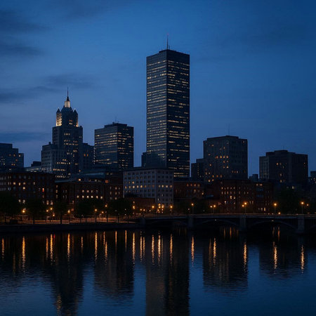 Boston Skyline at Dusk, Boston, Massachusetts, United States.