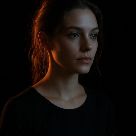 Portrait of a young woman on a black background. Studio shot.