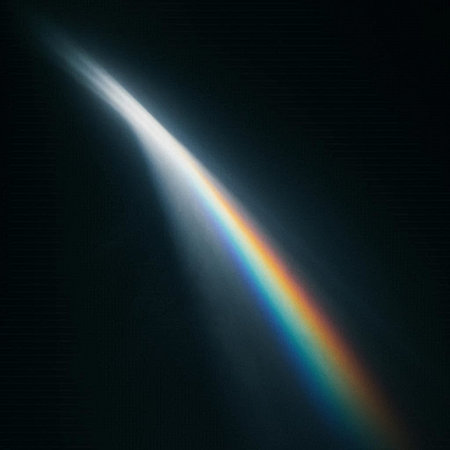 abstract scene with a rainbow on a dark background and rays of light
