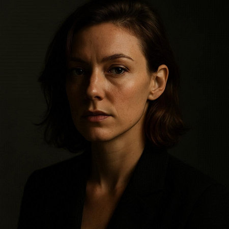 Portrait of a beautiful woman in a black suit on a dark background