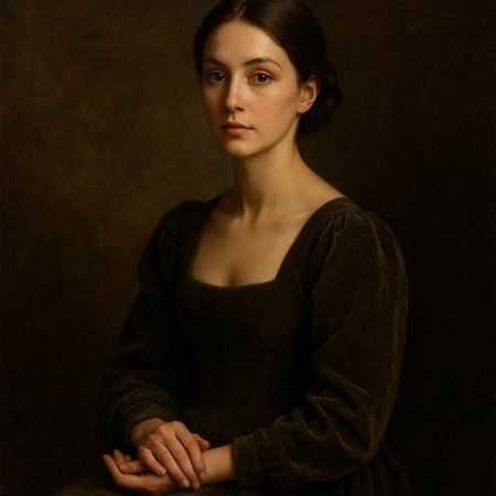 Portrait of a beautiful young woman in a brown dress on a dark background