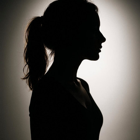 Silhouette of a young woman with long hair, profile view