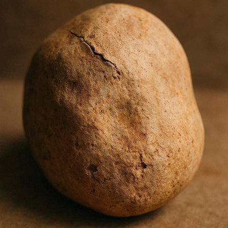 Potato on brown background. Close-up, selective focus.