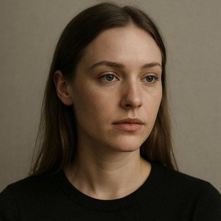 Portrait of a beautiful young woman in a black sweater on a gray background