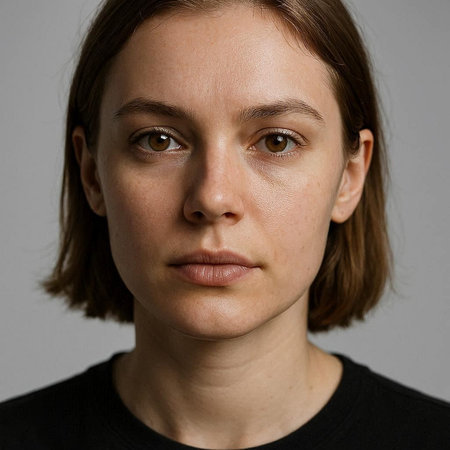 Portrait of a young woman with freckles on her face