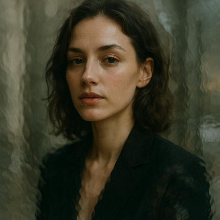 Portrait of a beautiful brunette woman in a black dress.