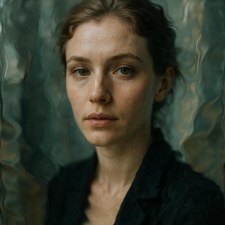 Portrait of a young woman in a black shirt and blue jeans
