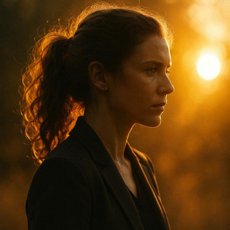 Portrait of a beautiful woman in the rays of the setting sun