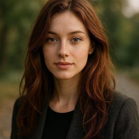 Portrait of a beautiful red-haired girl in a black coat