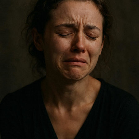 Portrait of a sad middle-aged woman on a dark background