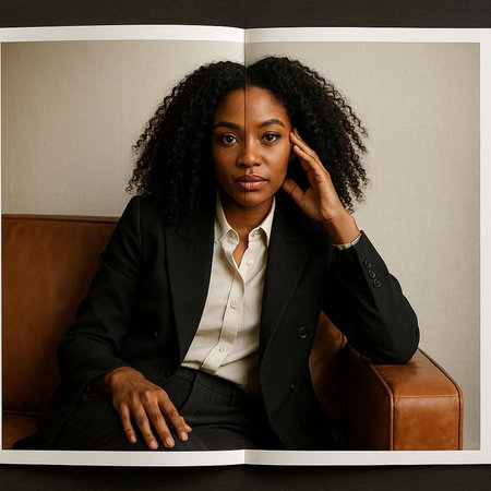 Young african american businesswoman sitting on sofa and thinking.