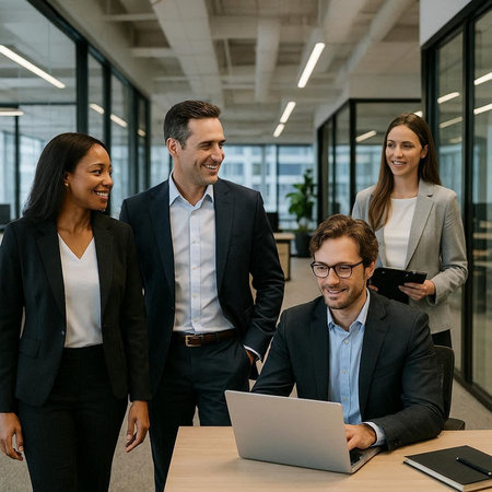 Group of diverse business people working together in modern office. Multiethnic group of business...