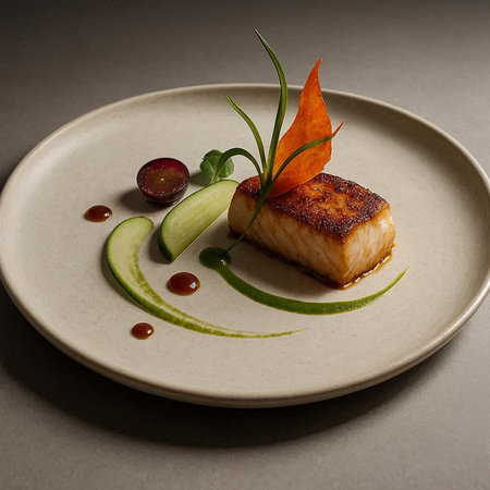 Fried Seabass with Cucumber, Apple and Sauce