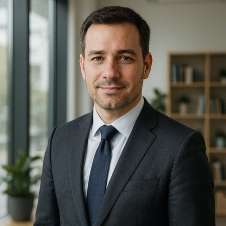 Portrait of a handsome businessman in a suit and tie looking at camera