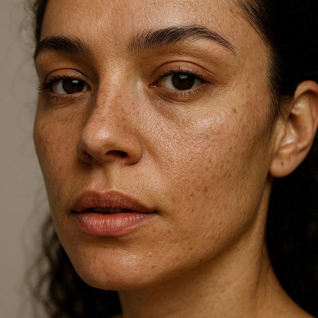 Portrait of a young woman with freckles on her face