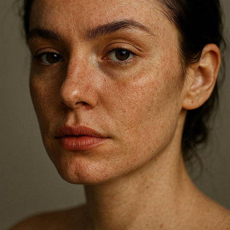 Portrait of a young beautiful woman with freckles on her face