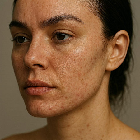 Portrait of a young woman with freckles on her face