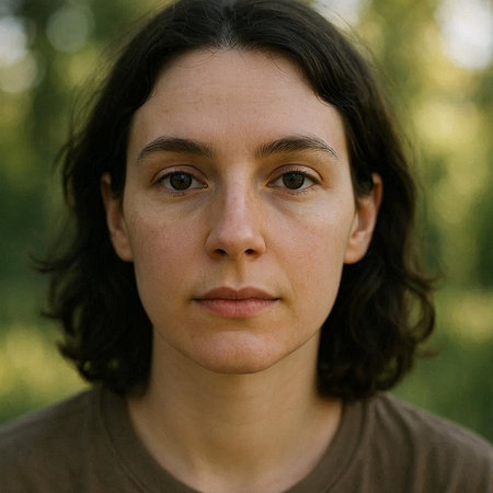 Portrait of a beautiful young woman with dark hair and freckles