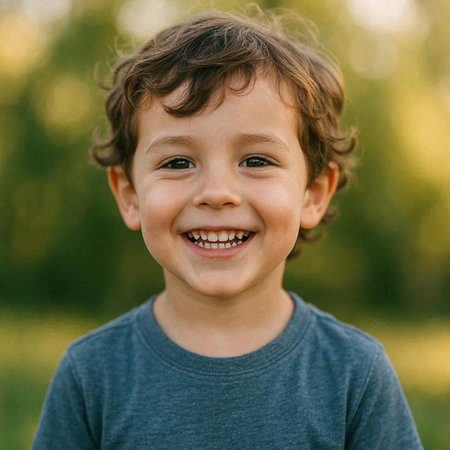 Portrait of a smiling little boy in a green t-shirt