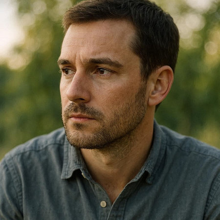 Portrait of a handsome man in a green shirt. Close-up.