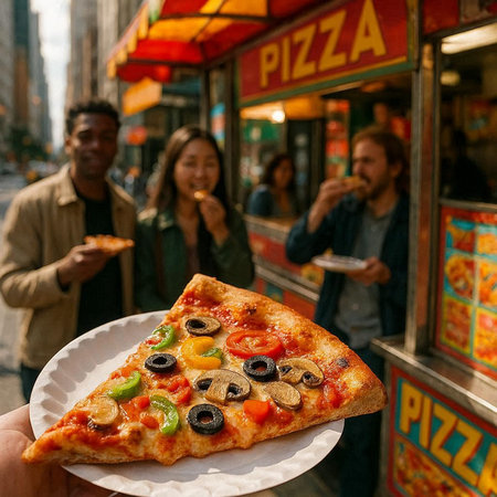 Pizza on the street of New York City, United States.