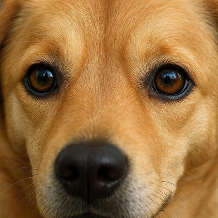 Close-up portrait of a golden retriever with big eyes.