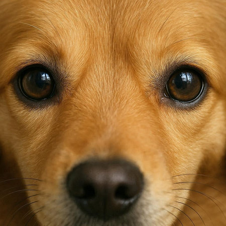 Close-up portrait of a dog's eyes. Shallow depth of field.