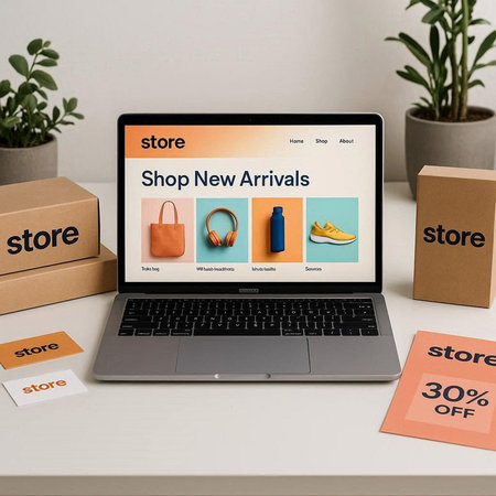 Shopping online concept on laptop screen. All screen content is designed by me