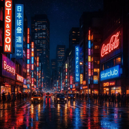 Night view of Times Square in New York City.