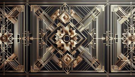 3d illustration. Golden geometric pattern on black background. Design element for poster, card,...