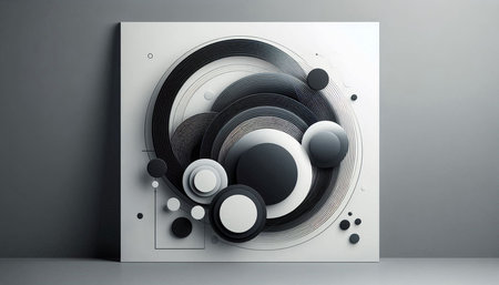 Abstract black and white background with circles and lines. 3d rendering