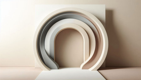 Abstract 3d rendering of geometric forms. Minimalistic interior design.