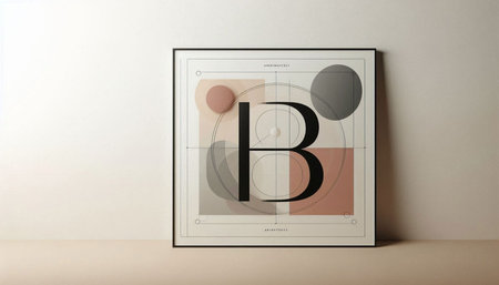 Digital composite of B letter in photoframe against beige background