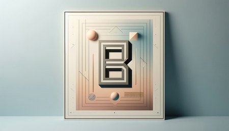3D rendering of a letter B in a frame with a pattern.
