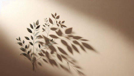 Shadow of a branch of a plant on a beige background.