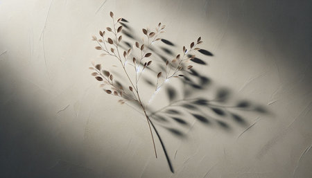 Dried flowers on a beige background with shadows from the sun.