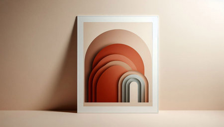 3d illustration of an abstract geometric figure in a white frame on a beige background