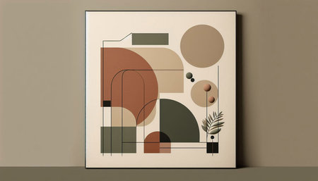 Abstract composition with geometric shapes and plants. Modern art. Contemporary art.の写真素材