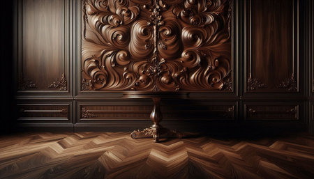 Classic interior of the room with wooden walls and floor. 3d renderの写真素材