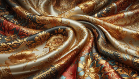 Fabric silk texture with a pattern in the style of baroque.